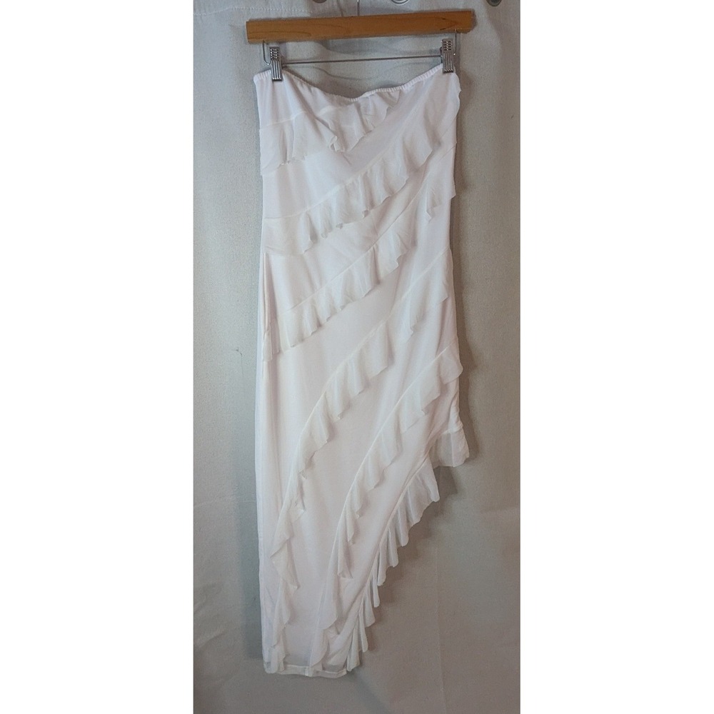 PrettyGarden Strapless Dress Women Medium White New Asymmetrical Ruffle M7322